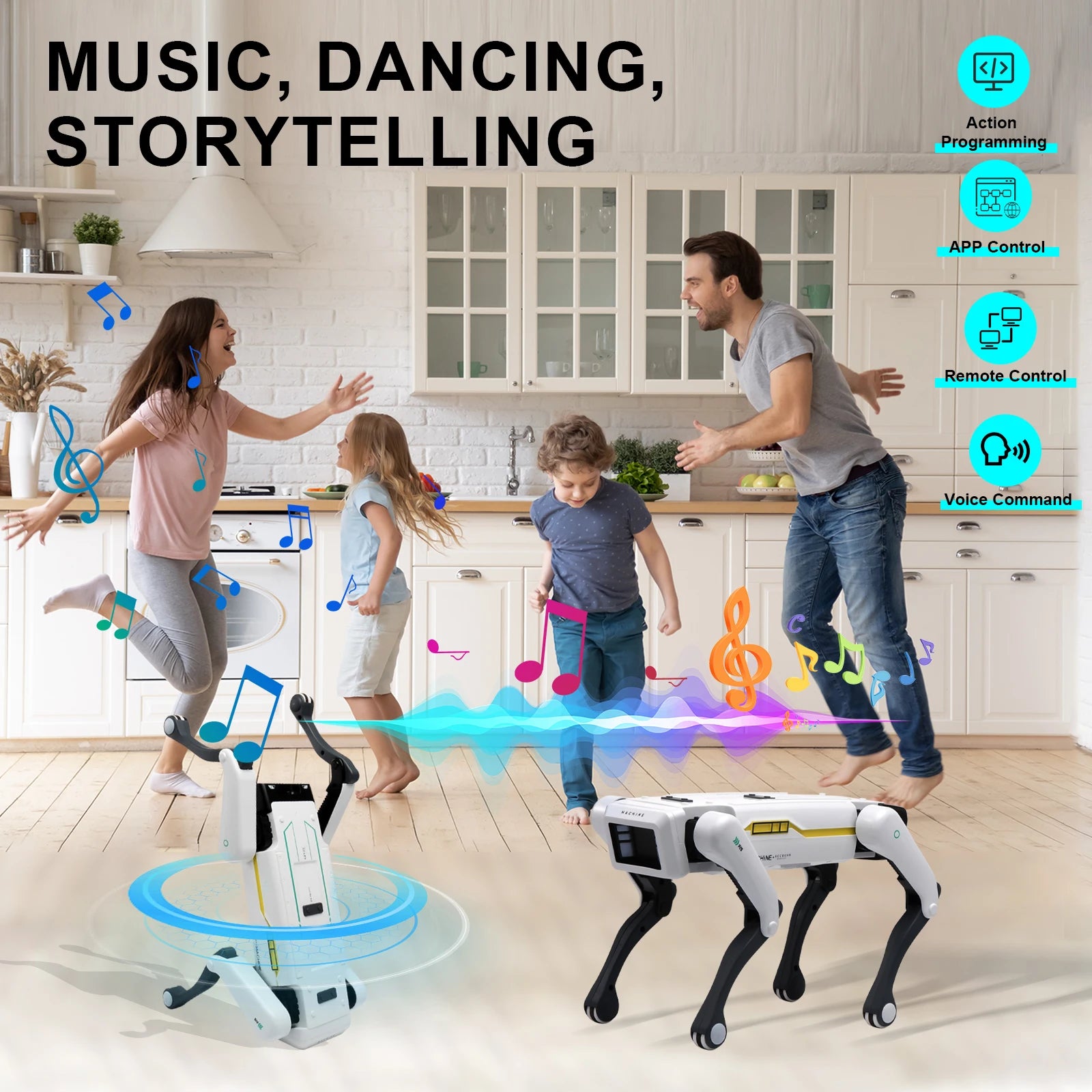 Black MC THE BLACK DIAMOND intelligent AI RC robot with remote control, featuring advanced features and sleek design.