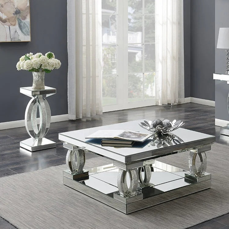 Unique crystal design coffee table set by Mc The Black Diamonds, featuring mirrored surfaces and modern home decor style.