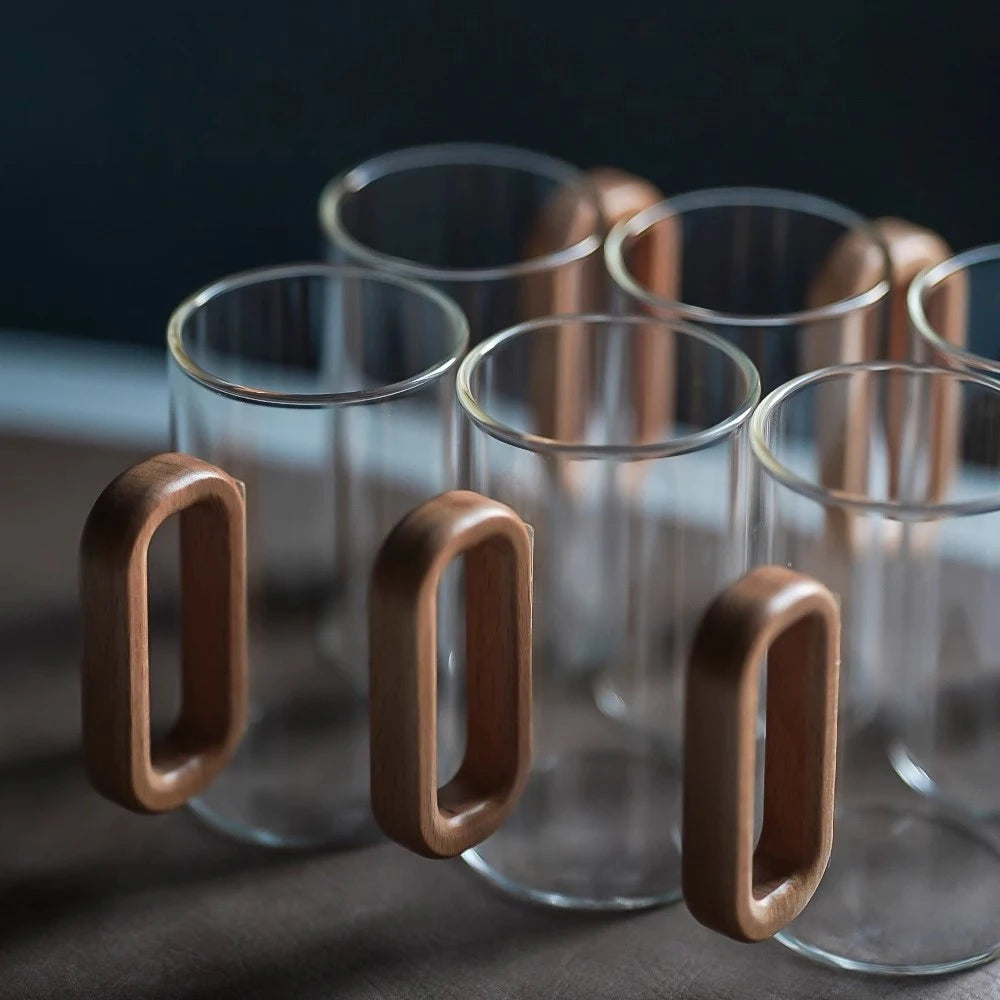 Glass mug with wooden handle from 𝕄𝕔 𝕋𝕙𝕖 𝔹𝕝𝕒𝕔𝕜 𝔻𝕚𝕒𝕞𝕠𝕟�