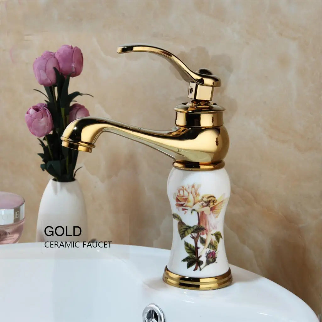 MC Gold Polished Counter Top Bathroom Faucet