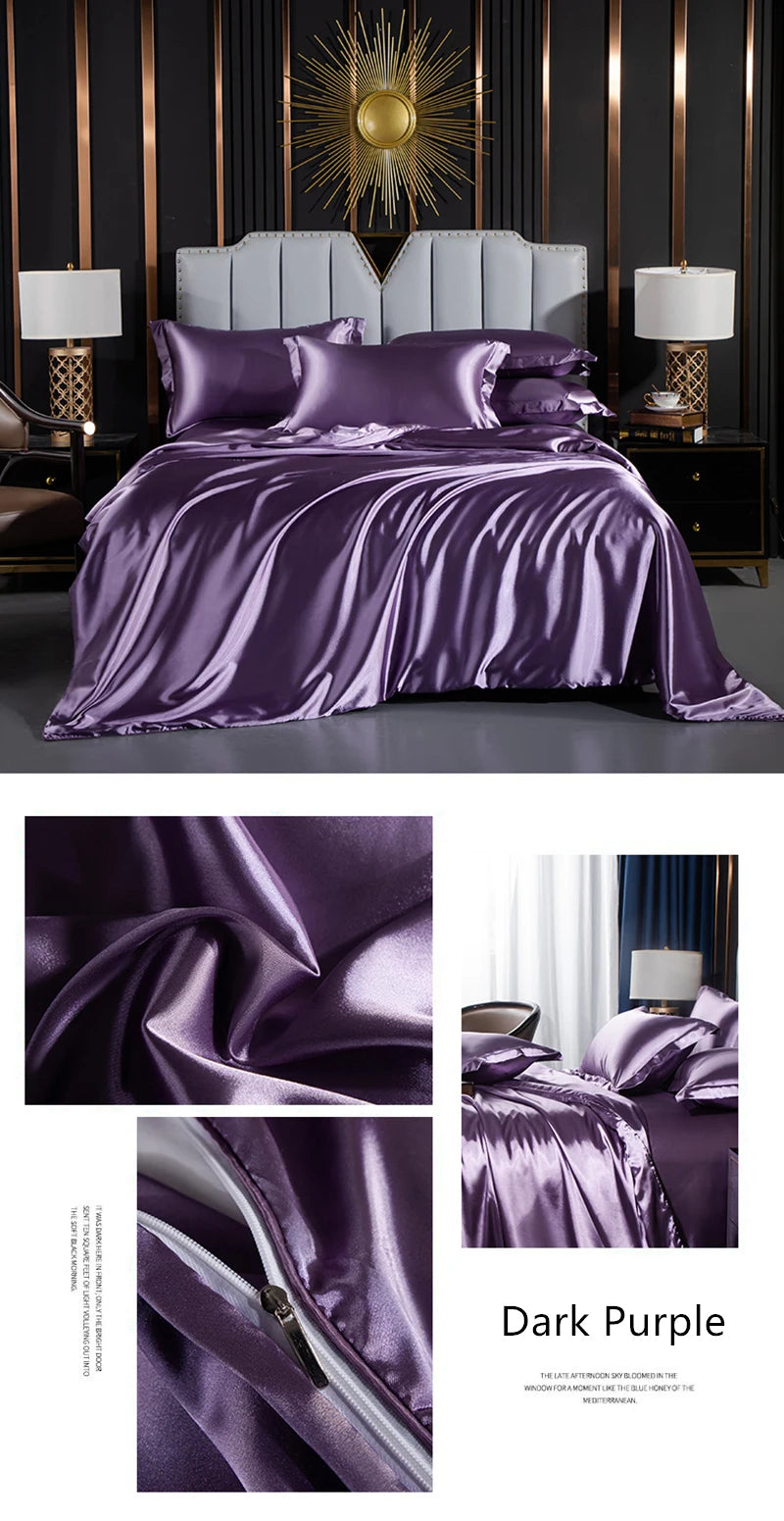 Solid silk bedding set with duvet cover, fitted sheet, flat sheet, and pillowcases from 𝕄𝕔 𝕋𝕙𝕖 𝔹𝕝𝕒𝕔𝕜 𝔻𝕚�