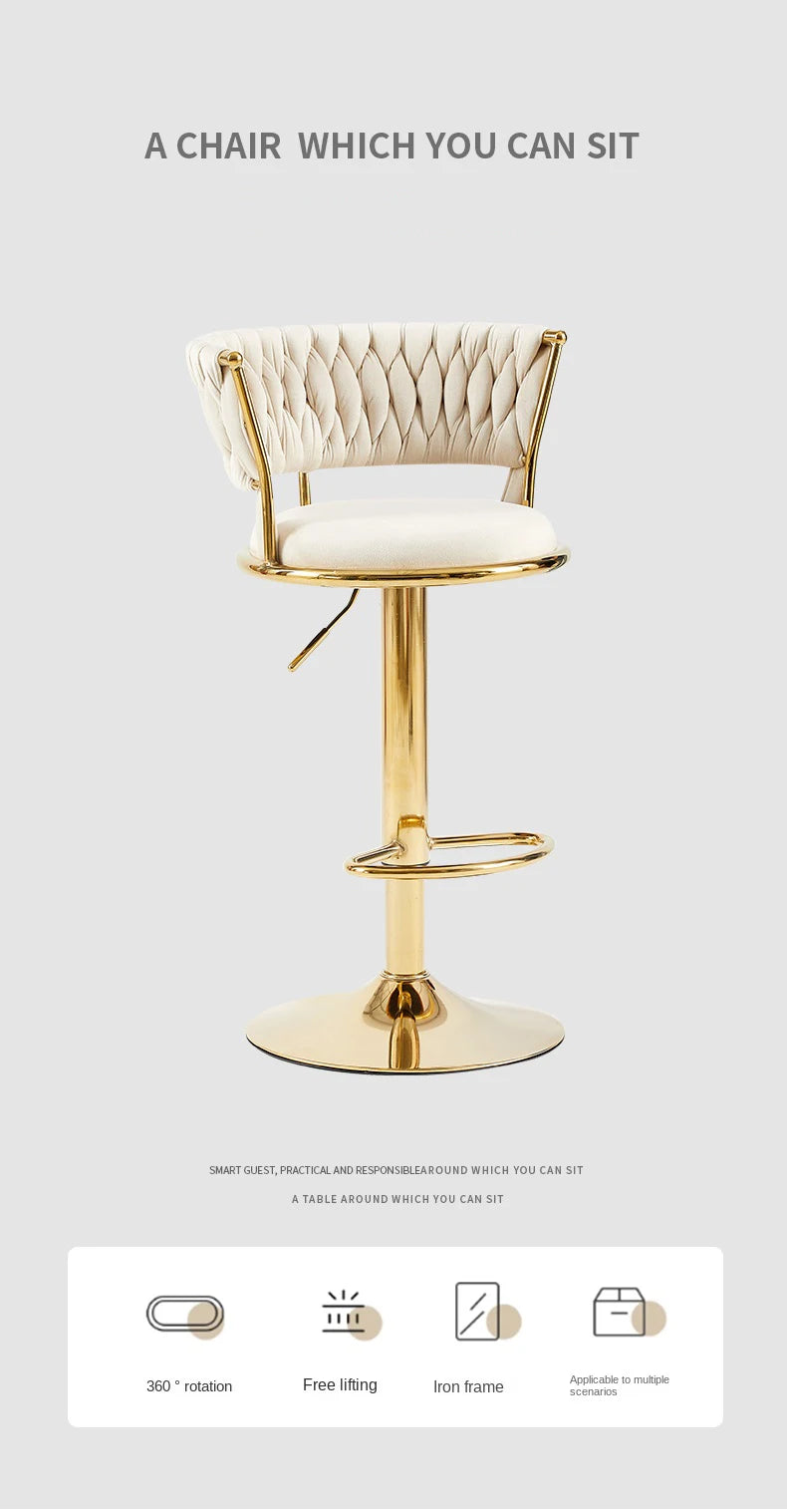 Adjustable velvet bar stool with backrest and rotating lifting feature, designed by ๐๐ ๐๐๐ ๐น๐๐๐๐ ๐ป๐๐๏ฟฝ