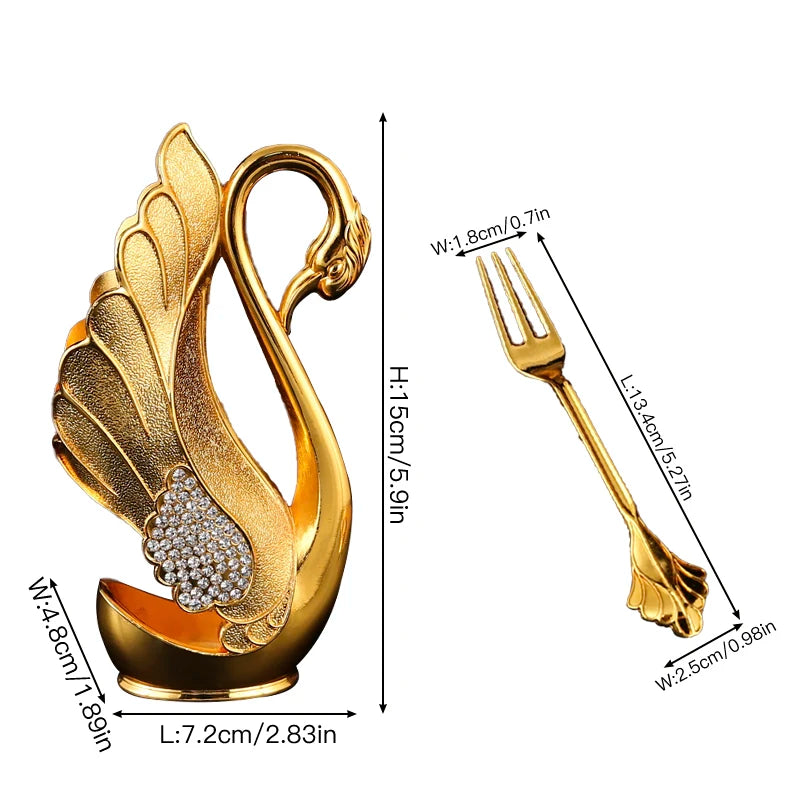 Swan-shaped fruit fork and spoon set by 𝕄𝕮 𝕋𝕙𝕖 𝔹𝕝𝕒𝕔𝕜 𝔻𝕚𝕒𝕞𝕠�