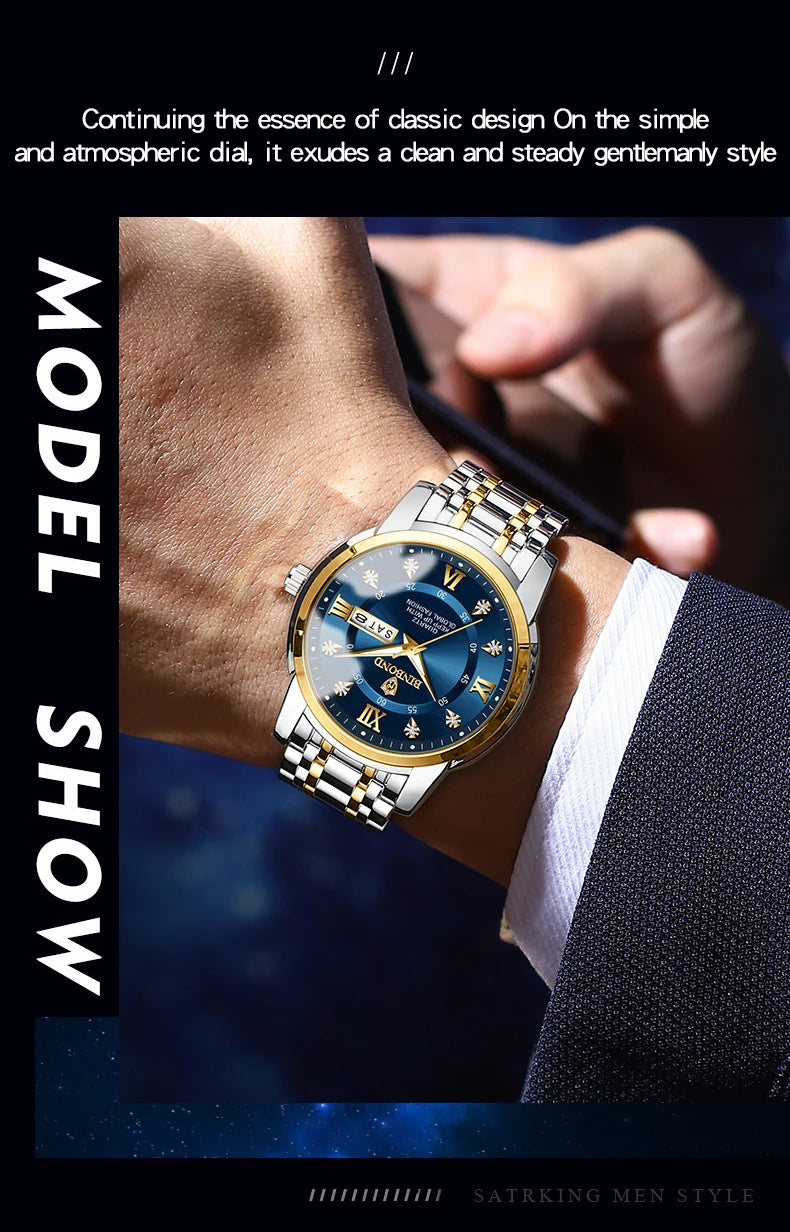 Luxury MC The Black Diamond diver watch for men, 30ATM waterproof sports watch with date display and black dial.
