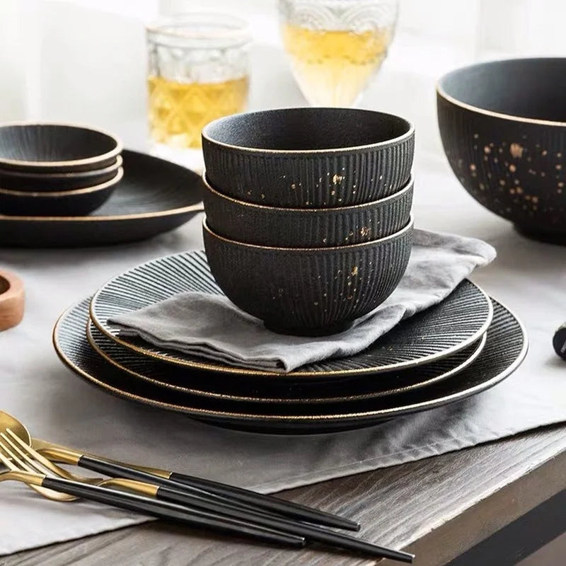Luxury black striped porcelain dinner plate with gold border from 𝕄𝕔 𝕋𝕙𝕖 𝔹𝕝𝕒𝕔𝕜 𝔻𝕚𝕒𝕞𝕠�