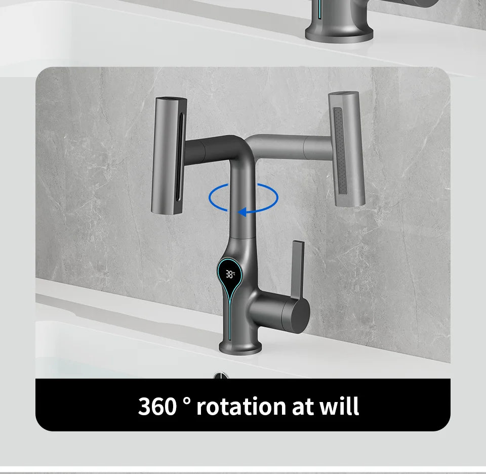 Waterfall bathroom sink faucet with digital temperature display and stream sprayer, hot and cold water mixer by 𝕄𝕔 𝕋𝕙𝕖 𝔹𝕝𝕒𝕔𝕜 𝔻𝕚