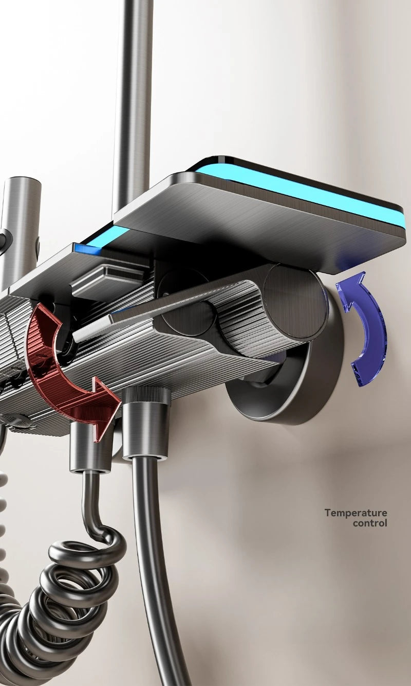 Grey four mode digital shower system by 𝕄𝕔 𝕋𝕙𝕖 𝔹𝕝𝕒𝕔𝕜 𝔻𝕚𝕒𝕞𝕠𝕟�