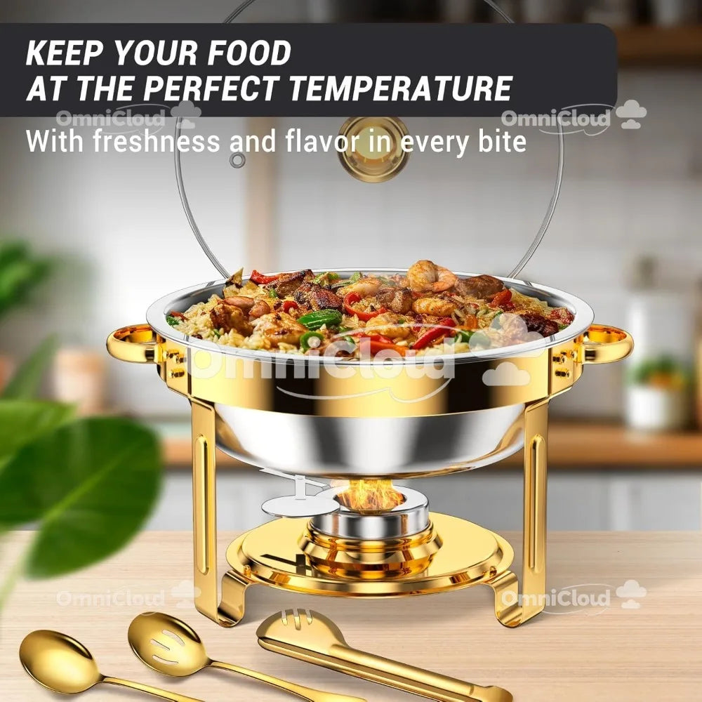 Round MC THE BLACK DIAMOND chafing dish buffet set with rolled-edge design and full-size pan, ideal for food warming and serving.