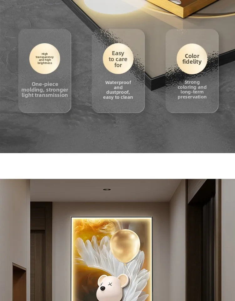 Trendy cartoon bear wall decor LED poster by MC THE BLACK DIAMOND, modern luminous print for living room or corridor decoration.