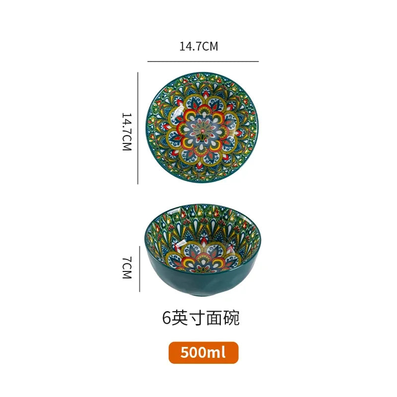 Bohemia ceramic rice bowl serving plate with intricate black diamond design from ๐๐ ๐๐๐ ๐น๐๐๐๐ ๐ป๐๐๐