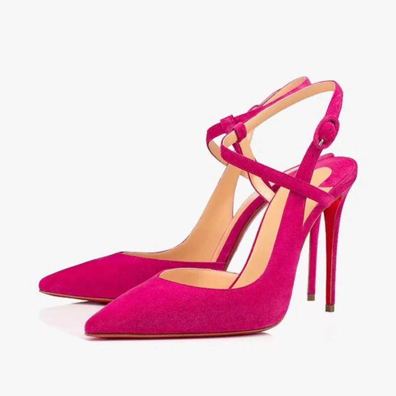 Black leather women's stiletto sandals with pointed toes, red bottoms, one-strap design, high heels, from 𝕄𝕔 𝕋𝕙𝕖 𝔹𝕝𝕒𝕔𝕜 𝔻