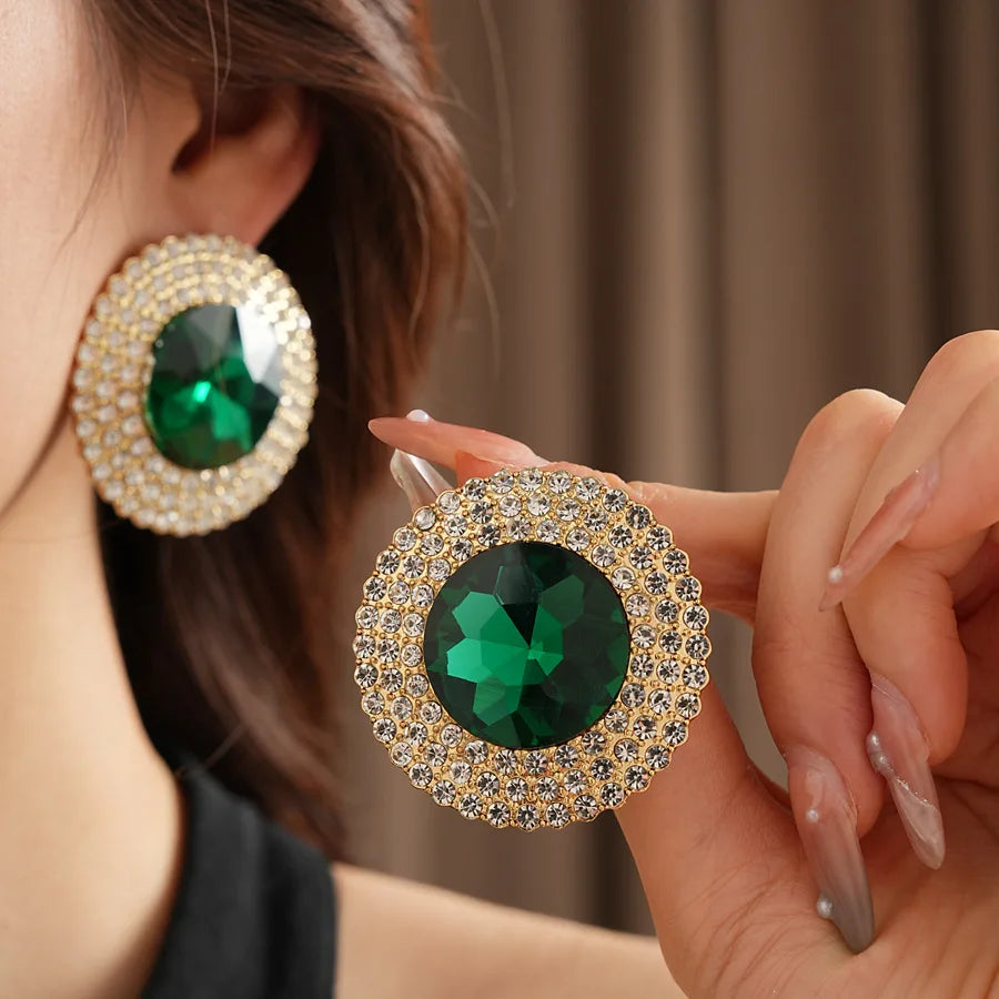 MC THE BLACK DIAMOND green rhinestone jewelry set with glass round necklace and earrings, elegant wedding accessory for women