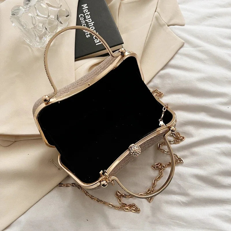 MC The Black Diamond chain evening shoulder bag for women, stylish black hand bag with chain strap, ideal for dinner or evening events.