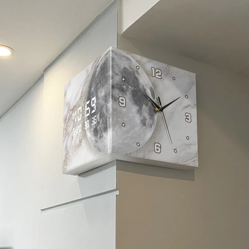 Modern double-sided corner clock and perpetual calendar for living rooms, showcasing sleek electronic wall decor by đđ đđđ đčđđđđ đ»đïżœ