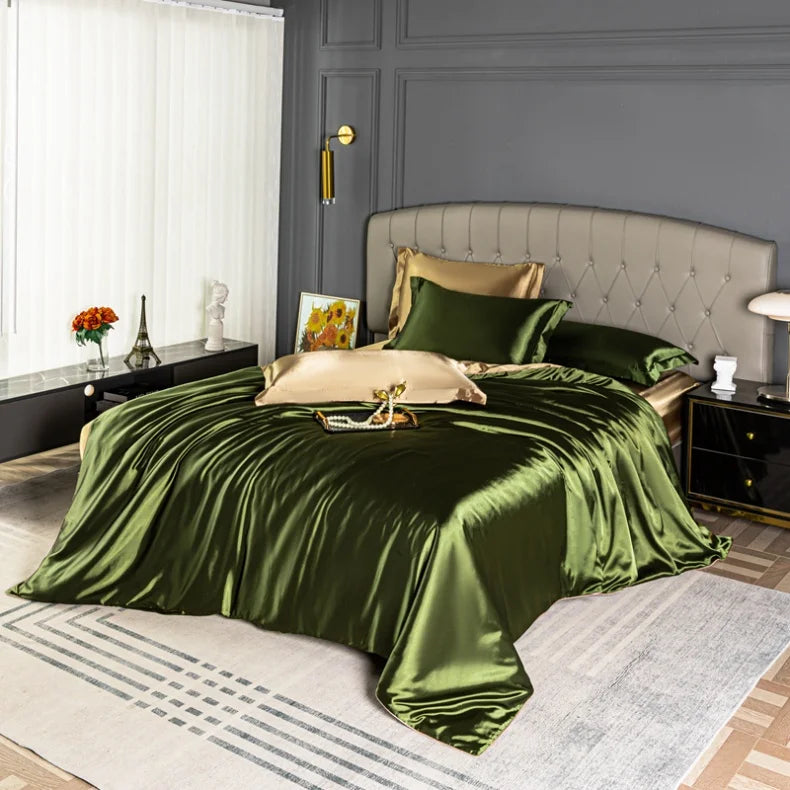 Black satin bedding set with quilt cover and duvet cover, skin-friendly and solid color, by 𝕄𝕔 𝕋𝕙𝕖 𝔹𝕝𝕒𝕔𝕜 𝔻𝕚�