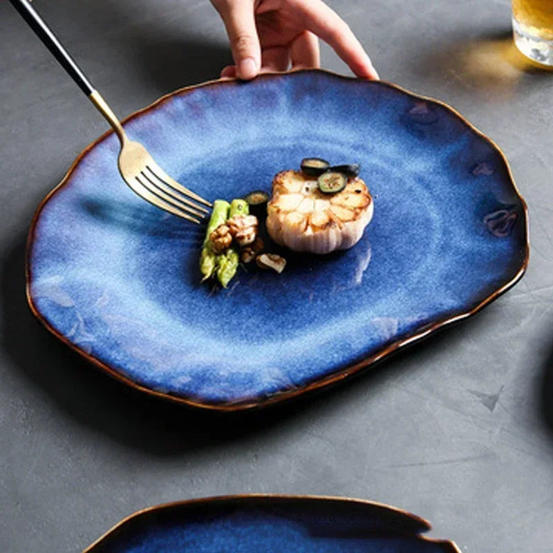 Deep blue ceramic flat plate by 𝕄𝕔 𝕋𝕙𝕖 𝔹𝕝𝕒𝕔𝕜 𝔻𝕚𝕒𝕞𝕠𝕟�