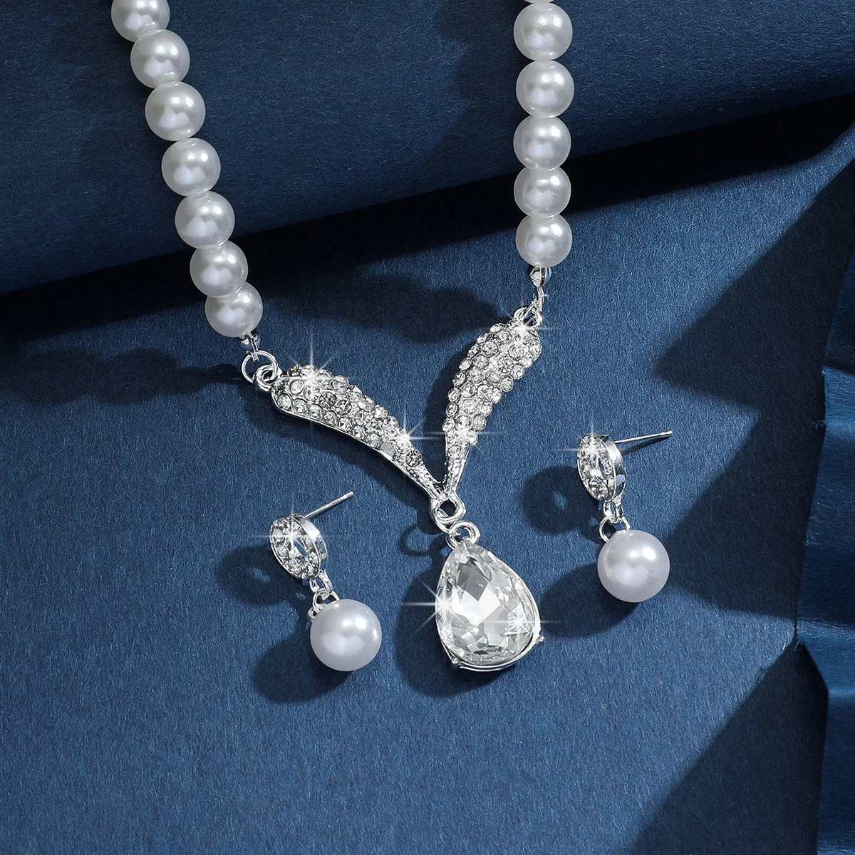 3-Piece Pearl Droplet Necklace and Earrings Set for Weddings and Special Events