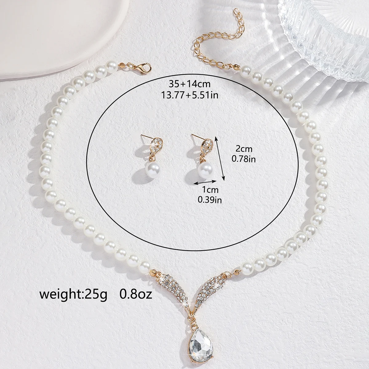 3-Piece Pearl Droplet Necklace and Earrings Set for Weddings and Special Events