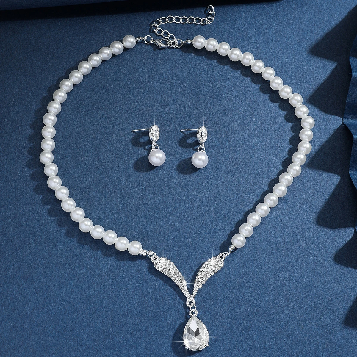 3-Piece Pearl Droplet Necklace and Earrings Set for Weddings and Special Events
