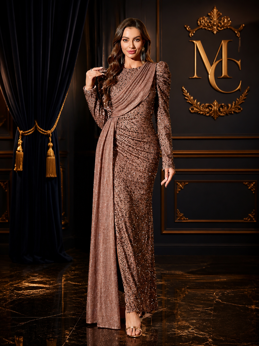 Women's round-neck dress by MC THE BLACK DIAMOND, featuring a simple, elegant design in black fabric.