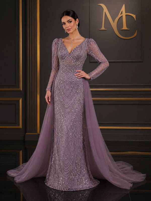 Elegant black MC THE BLACK DIAMOND long sleeve evening dress for women, showcasing a stylish and sophisticated look.