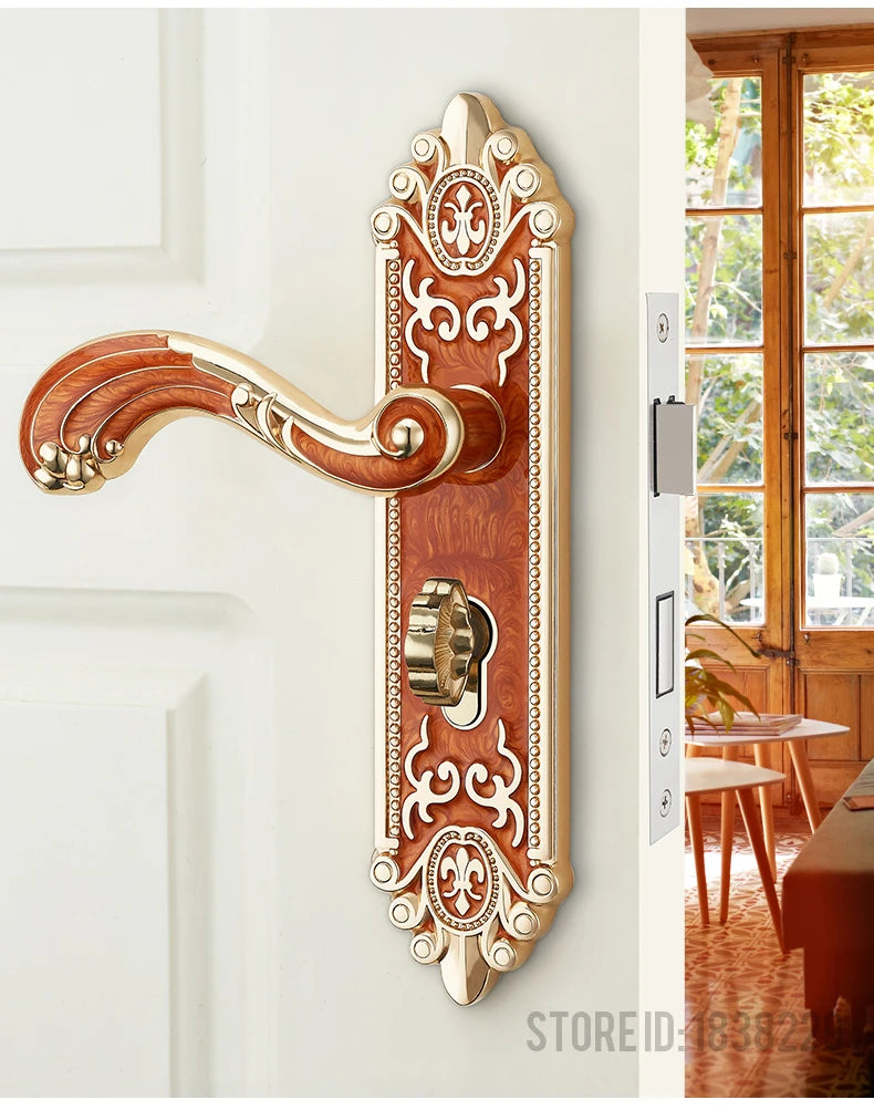 KA European style gold door lock with keys, ivory white handle, anti-theft security hardware, suitable for entrance doors.