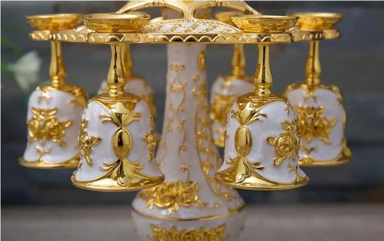 Set of six Europe metal decorative whiskey cups in gold and silver, ideal for whisky or vodka, by 𝕄𝕔 𝕋𝕙𝕖 𝔹𝕝𝕒𝕔𝕜 𝔻𝕚