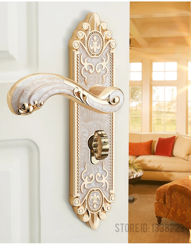 KA European style gold door lock with keys, ivory white handle, anti-theft security hardware for entrance doors, by 𝕄𝕔 𝕋𝕙𝕖 𝔹𝕝𝕒𝕔𝕜 𝔻