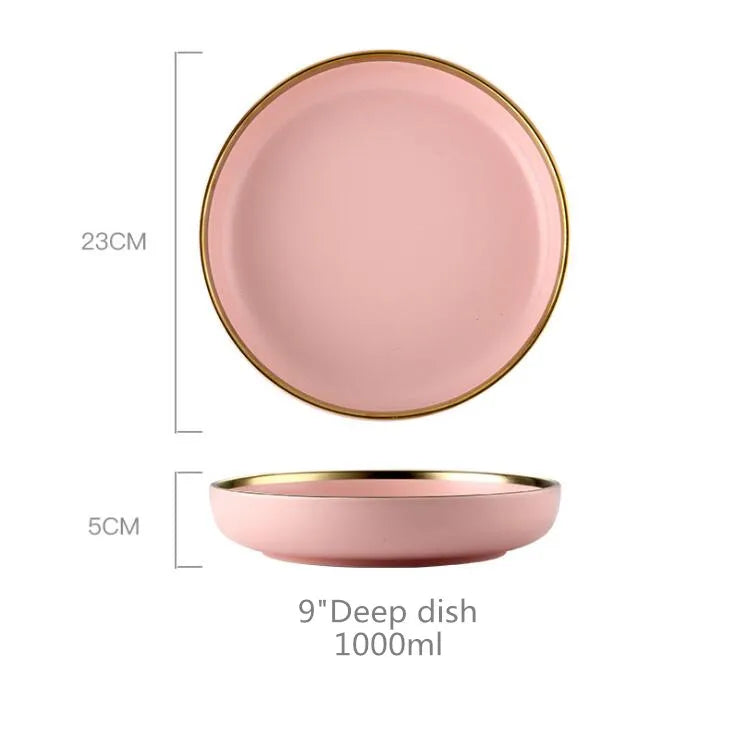 Gilt rim pink porcelain dinner plate from 𝕄𝕔 𝕋𝕙𝕖 𝔹𝕝𝕒𝕔𝕜 𝔻𝕚𝕒𝕞𝕠𝕟