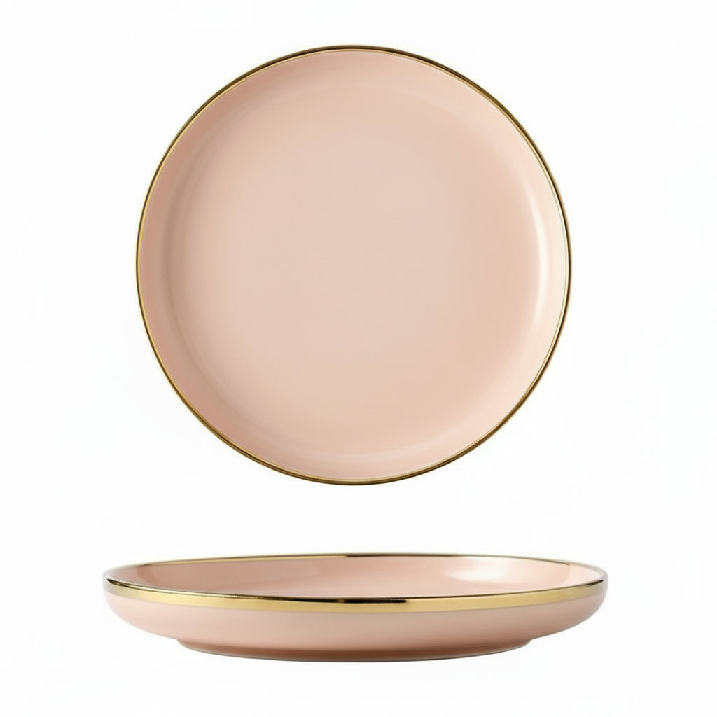 Pink, black, and gold inlay ceramic dinner plate from 𝕄𝕔 𝕋𝕙𝕖 𝔹𝕝𝕒𝕔𝕜 𝔻𝕚𝕒𝕞�