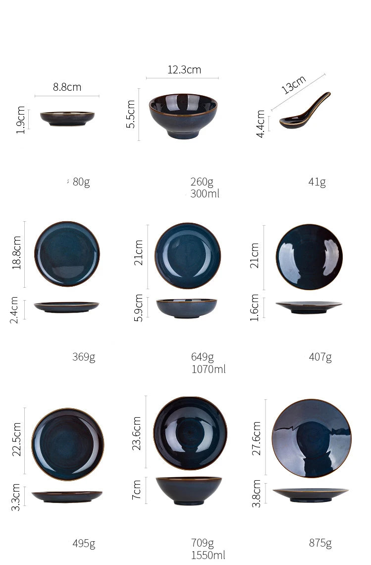 Deep blue ceramic dinnerware set by 𝕄𝕮 𝕋𝕙𝕖 𝔹𝕝𝕒𝕔𝕜 𝔻𝕚𝕒𝕞𝕠𝕟�