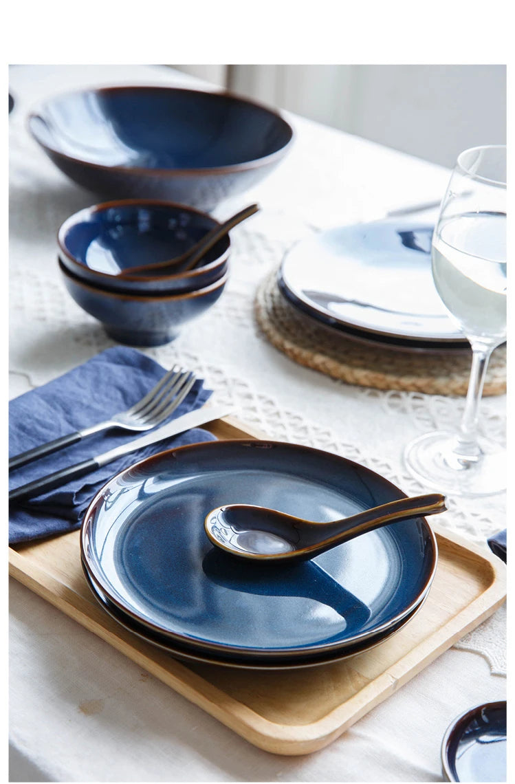 Deep blue ceramic dinnerware set by 𝕄𝕔 𝕋𝕙𝕖 𝔹𝕝𝕒𝕔𝕜 𝔻𝕚𝕒𝕞𝕠𝕟�