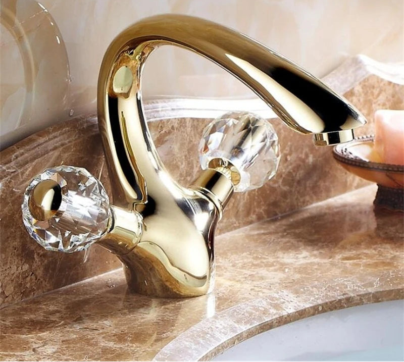 New Basin Faucets Gold Brass Crystal