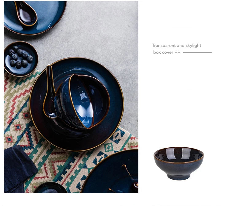 Deep blue ceramic dinnerware set by 𝕄𝕔 𝕋𝕙𝕖 𝔹𝕝𝕒𝕔𝕜 𝔻𝕚𝕒𝕞𝕠𝕟�