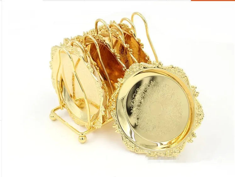 Set of six classical golden metal cocktail coasters by 𝕄𝕔 𝕋𝕙𝕖 𝔹𝕝𝕒𝕔𝕜 𝔻𝕚𝕒𝕞𝕠�