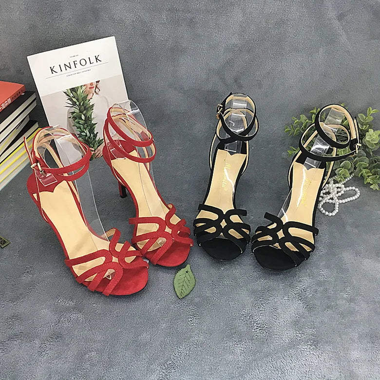 European sexy high heel sandals by MC The Black Diamonds, featuring peep toe, ankle straps, and stylish summer women’s footwear.