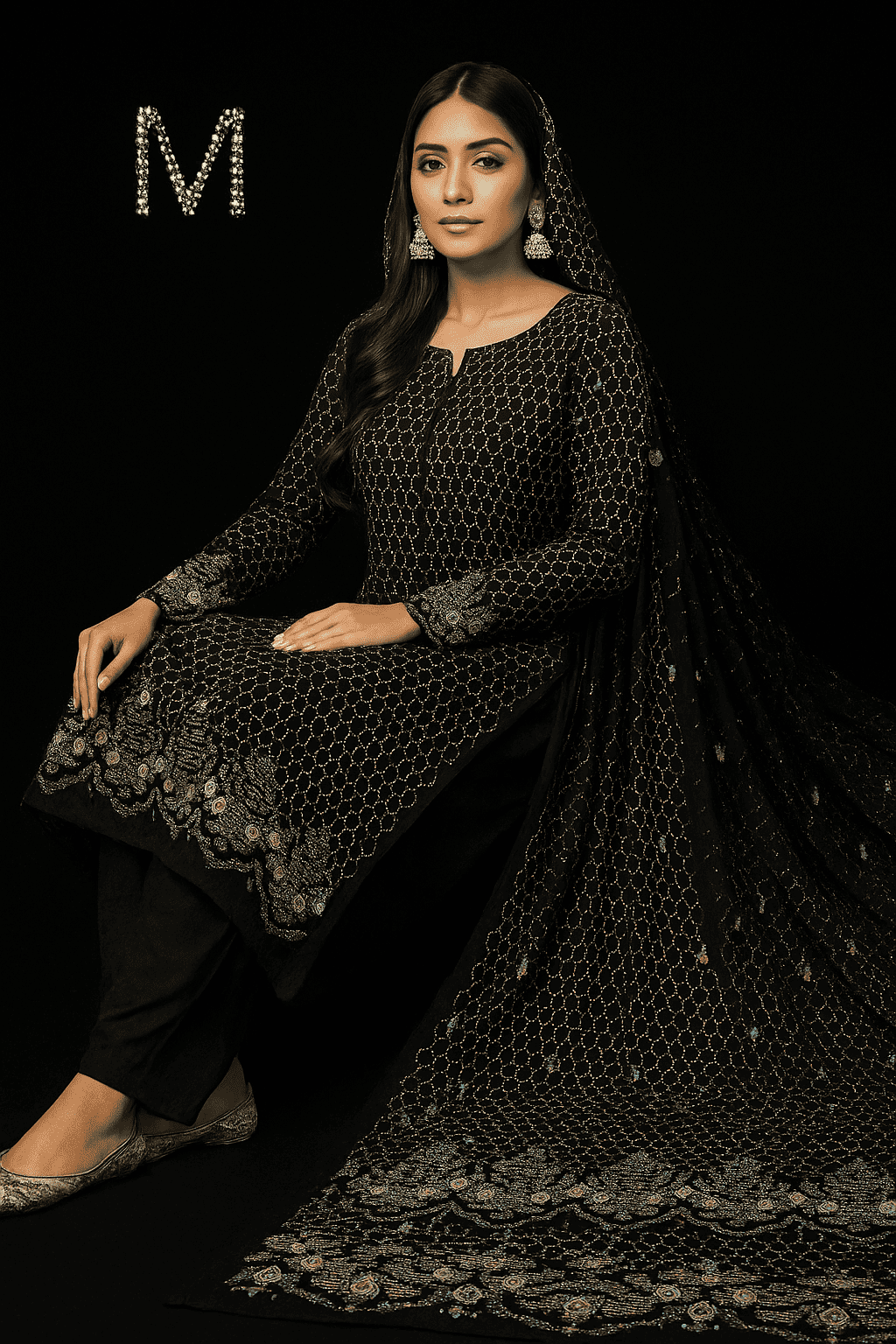 MC THE BLACK DIAMOND chiffon fabric in luxe 4-meter length, showcasing lightweight, flowing chiffon material for elegant suits.