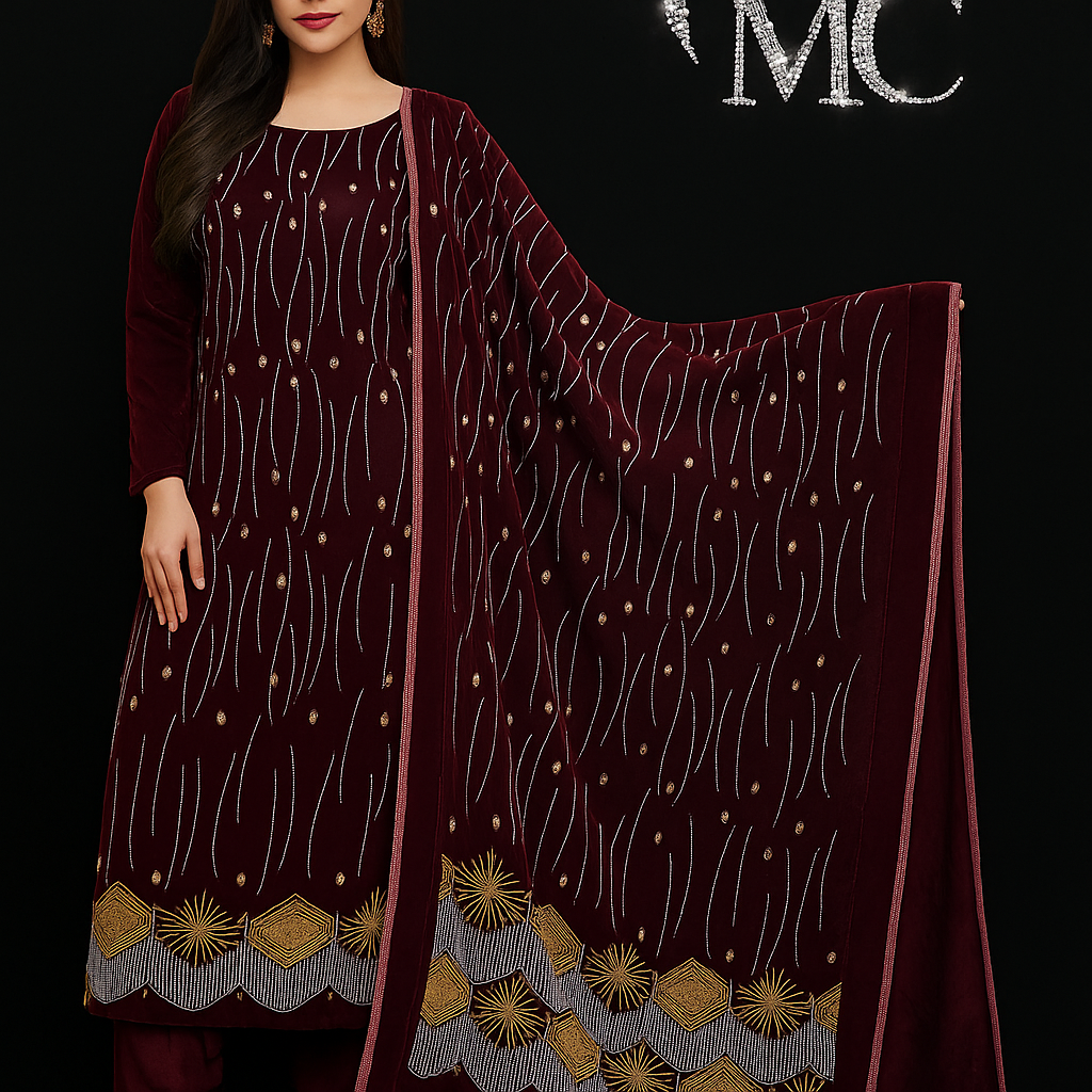Velvet fabric 4-meter suit in rich black from MC THE BLACK DIAMOND, showcasing smooth, luxurious velvet material.