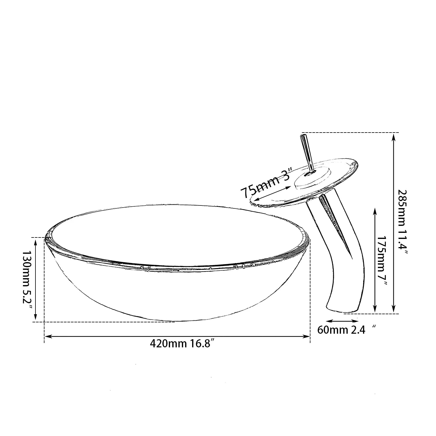 Black vessel sink with blue oval basin and waterfall faucet, above-counter bathroom basin by MC THE BLACK DIAMOND.