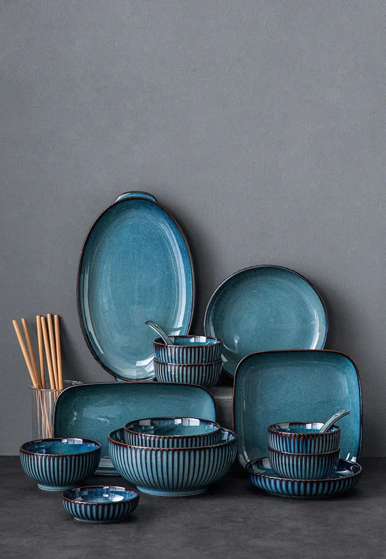 Blue kiln glaze ceramic plate for rice salad, kitchenware from 𝕄𝕔 𝕋𝕙𝕖 𝔹𝕝𝕒𝕔𝕜 𝔻𝕚𝕒𝕞�