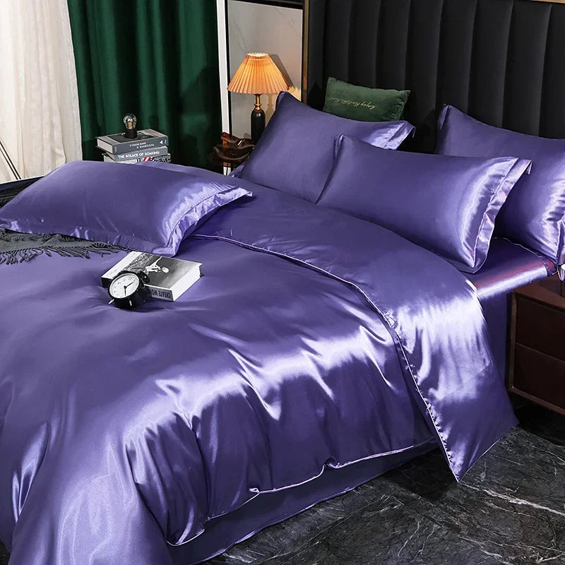 Silk bedding set with duvet cover, fitted sheet, flat sheet, and pillowcases in solid color, by 𝕄𝕔 𝕋𝕙𝕖 𝔹𝕝𝕒𝕔𝕜 𝔻�