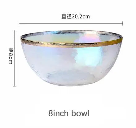 Thick rainbow glass dinner plate with gold inlay, featuring a luxurious design for salads, fruits, and desserts from 𝕄𝕔 𝕋𝕙𝕖 𝔹𝕝𝕒𝕔𝕜 𝔻