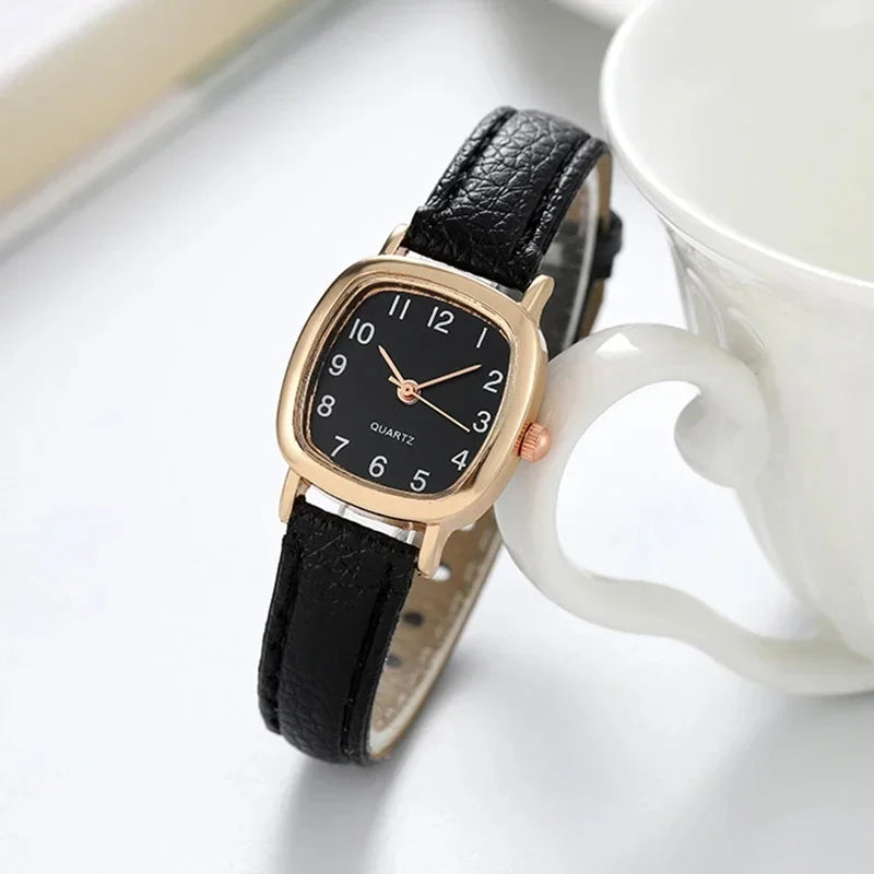 MC THE BLACK DIAMOND square women’s vintage belt quartz wristwatch with small dial, simple design, ideal for students