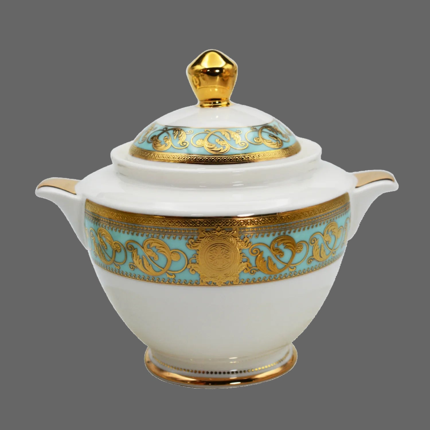 Elegant gold embossed porcelain dinnerware set by MC THE BLACK DIAMOND featuring luxury bone china with intricate embossed design.