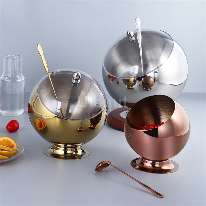 Stainless steel oblique mouthed sauce bowl with lid, kitchen seasoning basket, hot pot and salad spherical container by 𝕄𝕔 𝕋𝕙𝕖 𝔹𝕝𝕒𝕔𝕜 𝔻