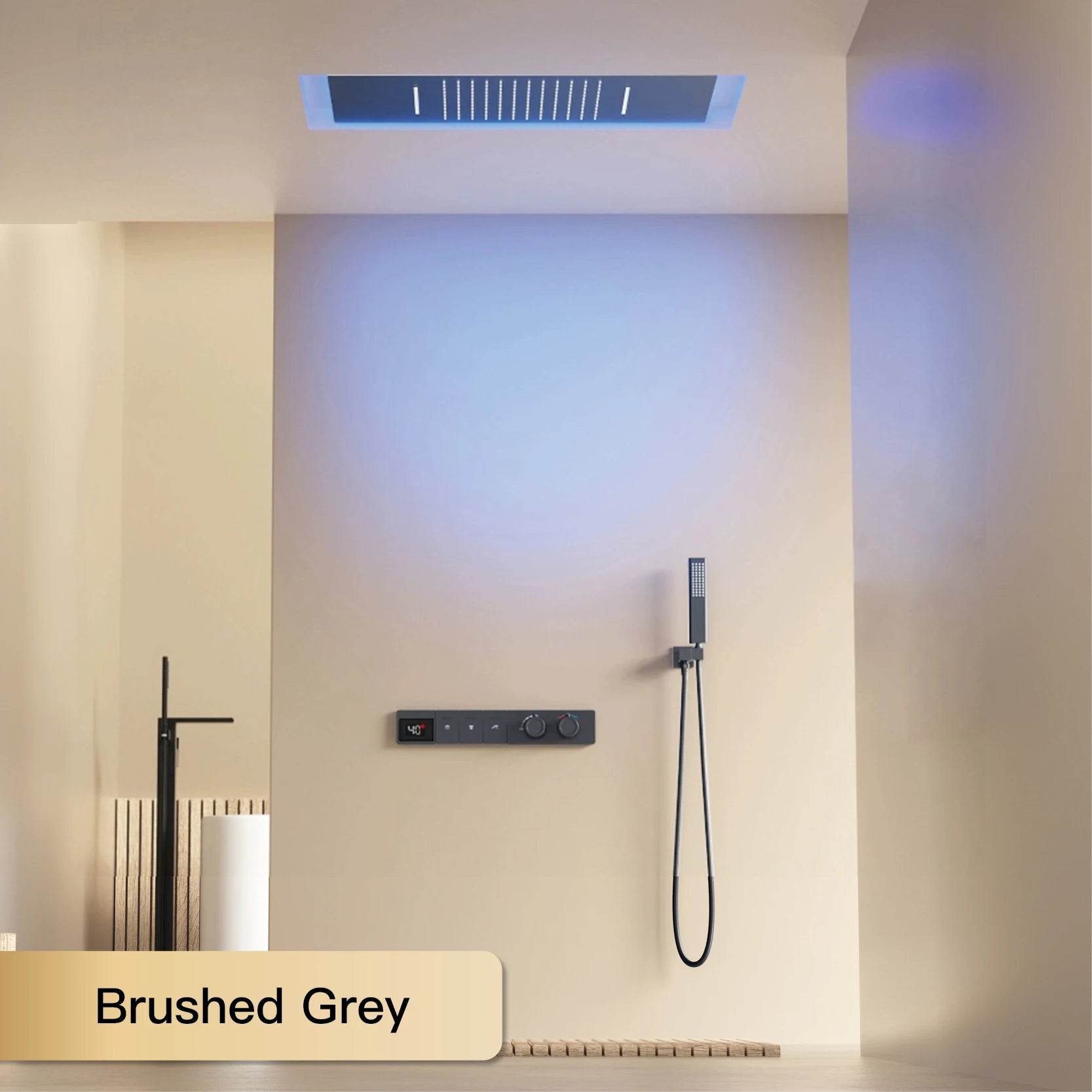 Luxury white brass shower system with digital display, dual control wall-mounted bath faucet by MC THE BLACK DIAMOND.