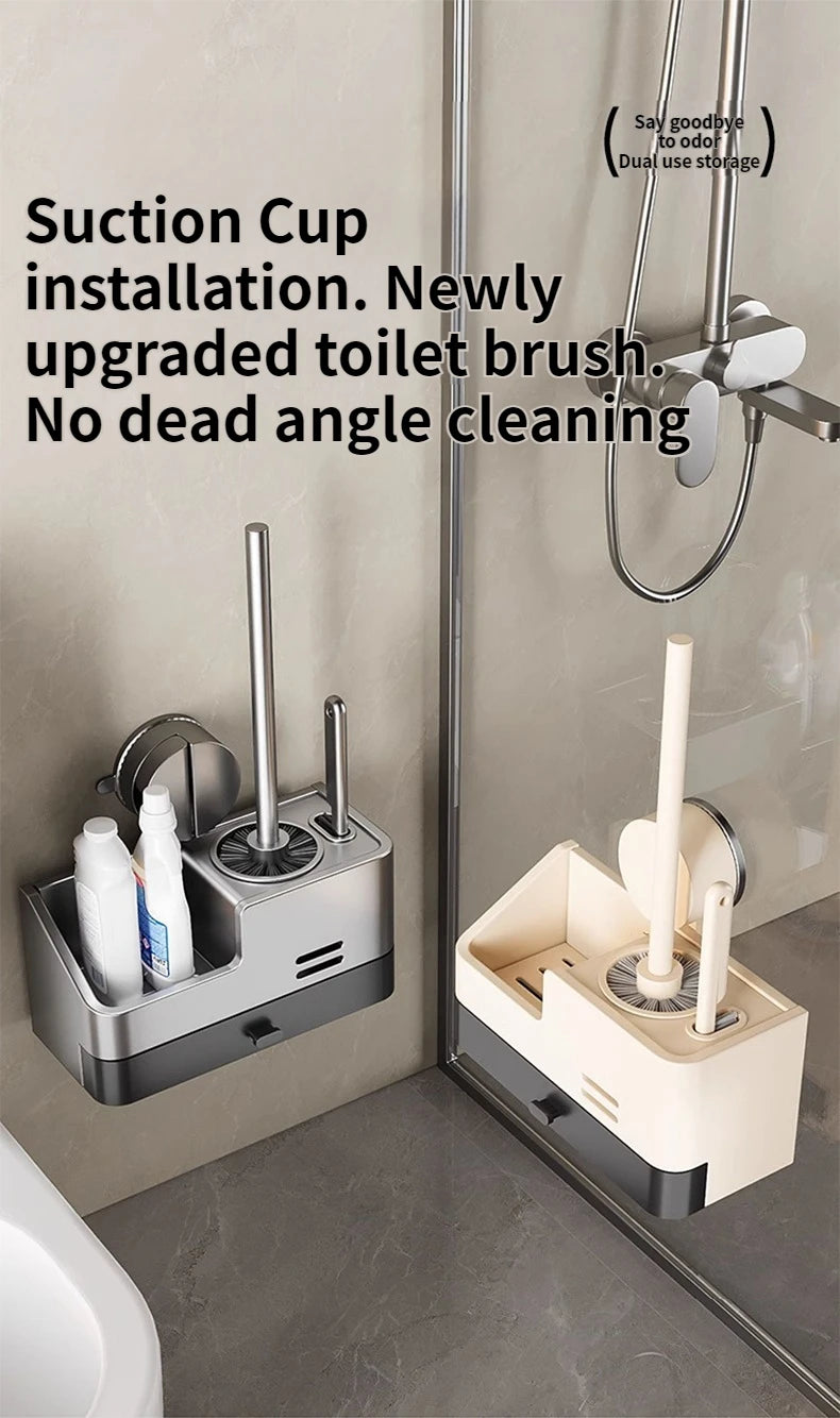 Wall-mounted bathroom storage rack with suction cups and a toilet brush by 𝕄𝕔 𝕋𝕙𝕖 𝔹𝕝𝕒𝕔𝕜 𝔻𝕚𝕒𝕞�