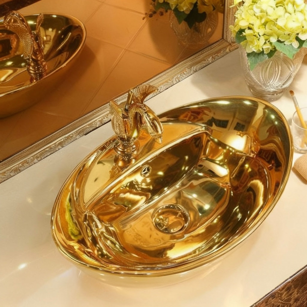 Modern ceramic gold bathroom sink with European-style wash basin and hand basin design, by MC THE BLACK DIAMOND.