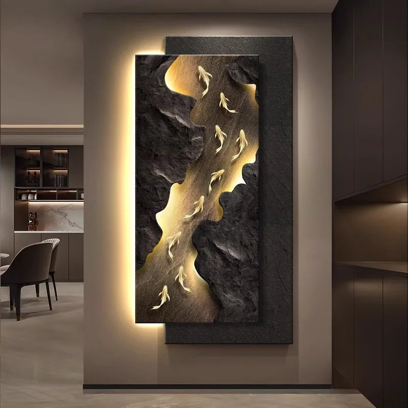 MC THE BLACK DIAMOND LED wall light fixture featuring koi fish design, remote control, ideal for corridor entrance decoration.