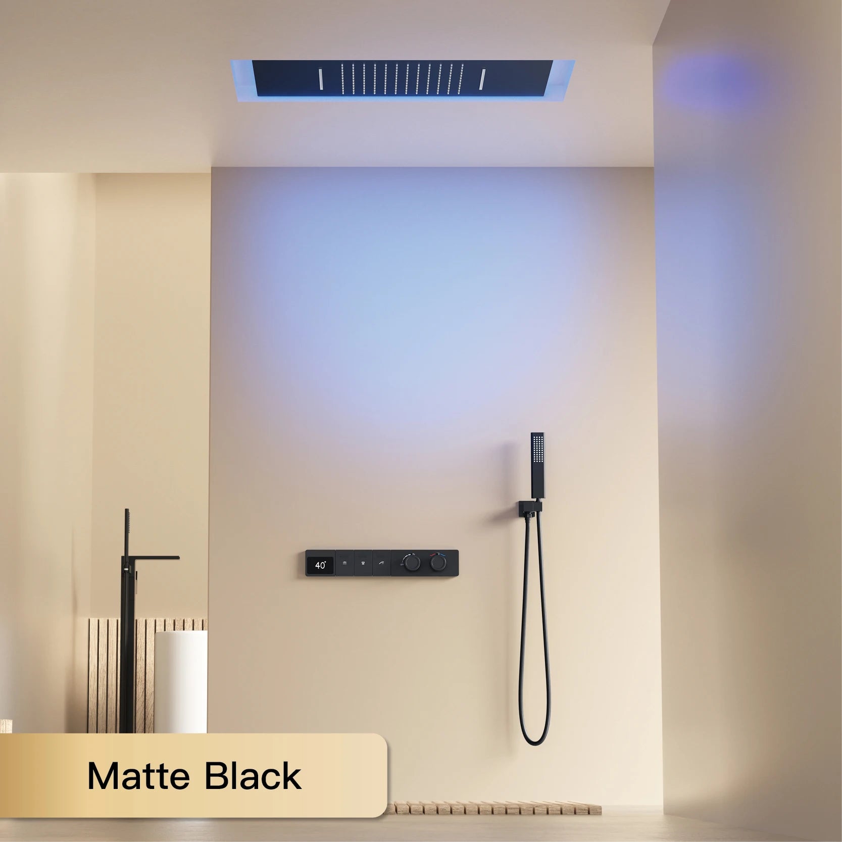 Luxury white brass shower system with digital display, wall-mounted bath faucet, dual control for hot and cold water by MC THE BLACK DIAMOND
